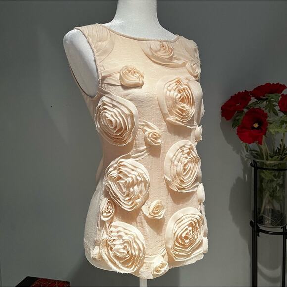 BARASCHI x Anthro Raw Edged Organza Rosette Coastal Preppy Shimmer Boho Top XS - Picture 2 of 16